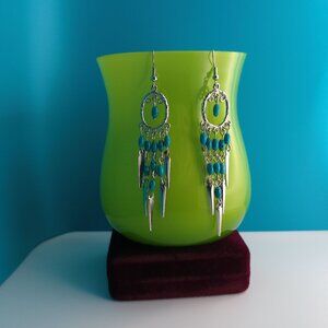 Turquoise/silver chandelier dangle earrings